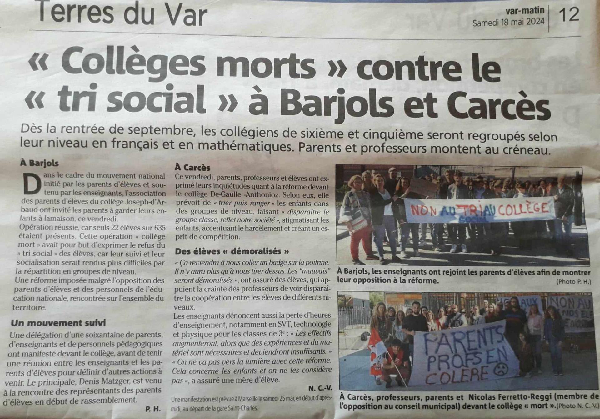 Colleges morts barjols carces